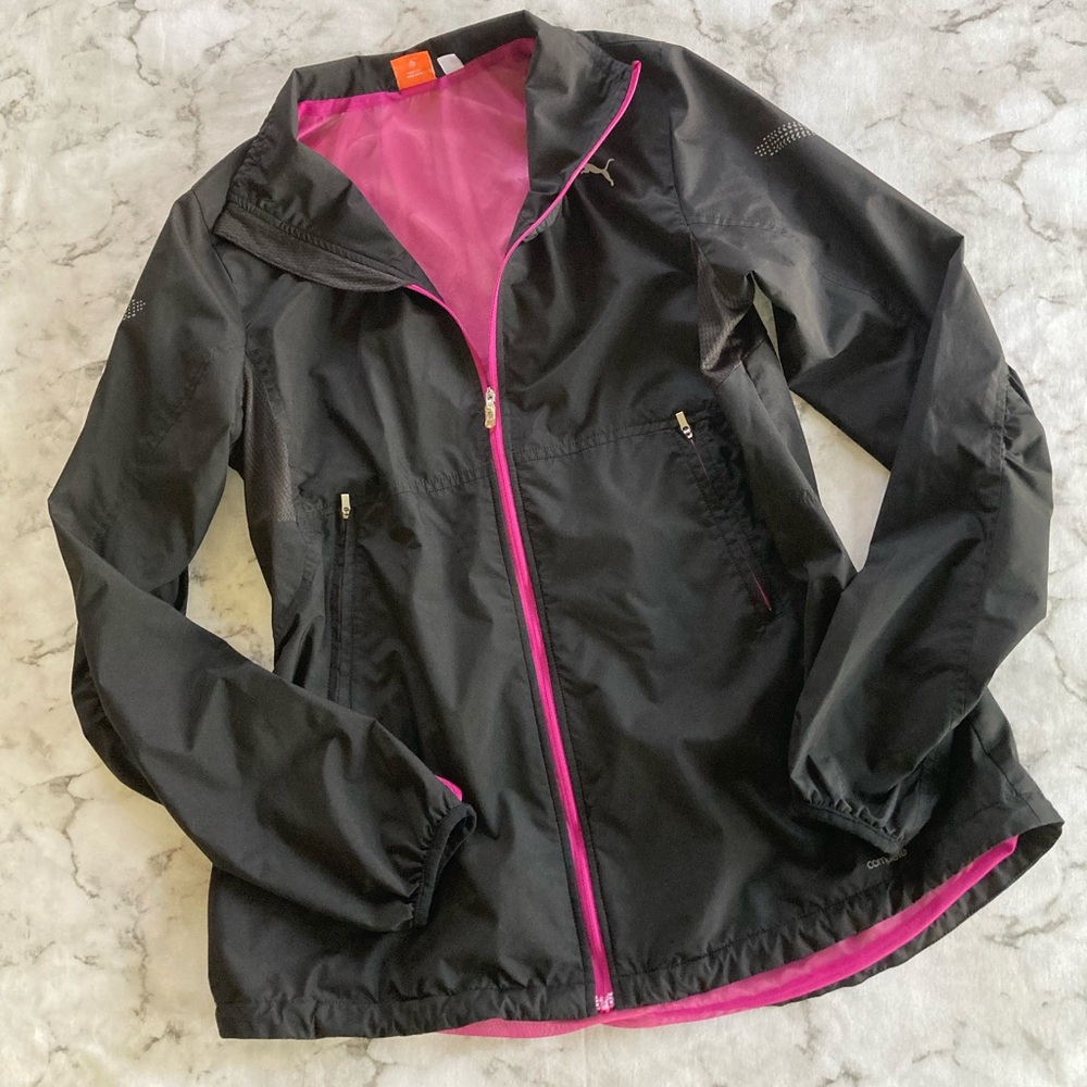 Puma Women's Black and Pink windbreaker  Jacket